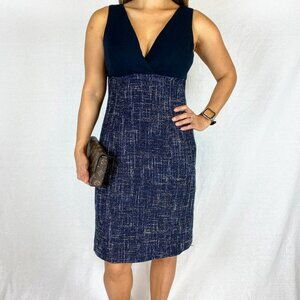 Teri Jon Black Navy Tweed Sleeveless Dress $199